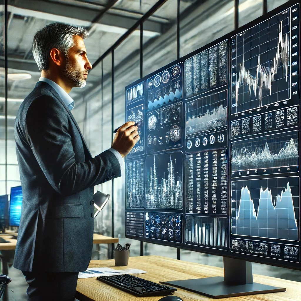 DALL·E 2024-06-18 21.26.43 - A sophisticated financial analytics dashboard used by a trader on a large monitor in a modern office. The dashboard displays a variety of financial da